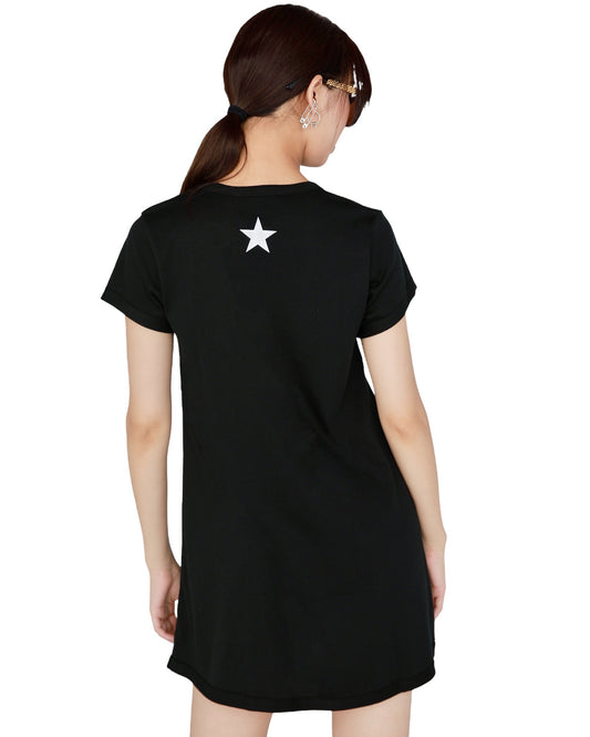 スワロフスキーチャッピーレディースワンピースTシャツ黒の後ろ